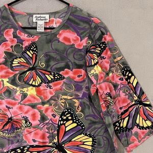 Anthony Richards Monarch Butterfly Shirt Womens Boxy Petite PL Colorful